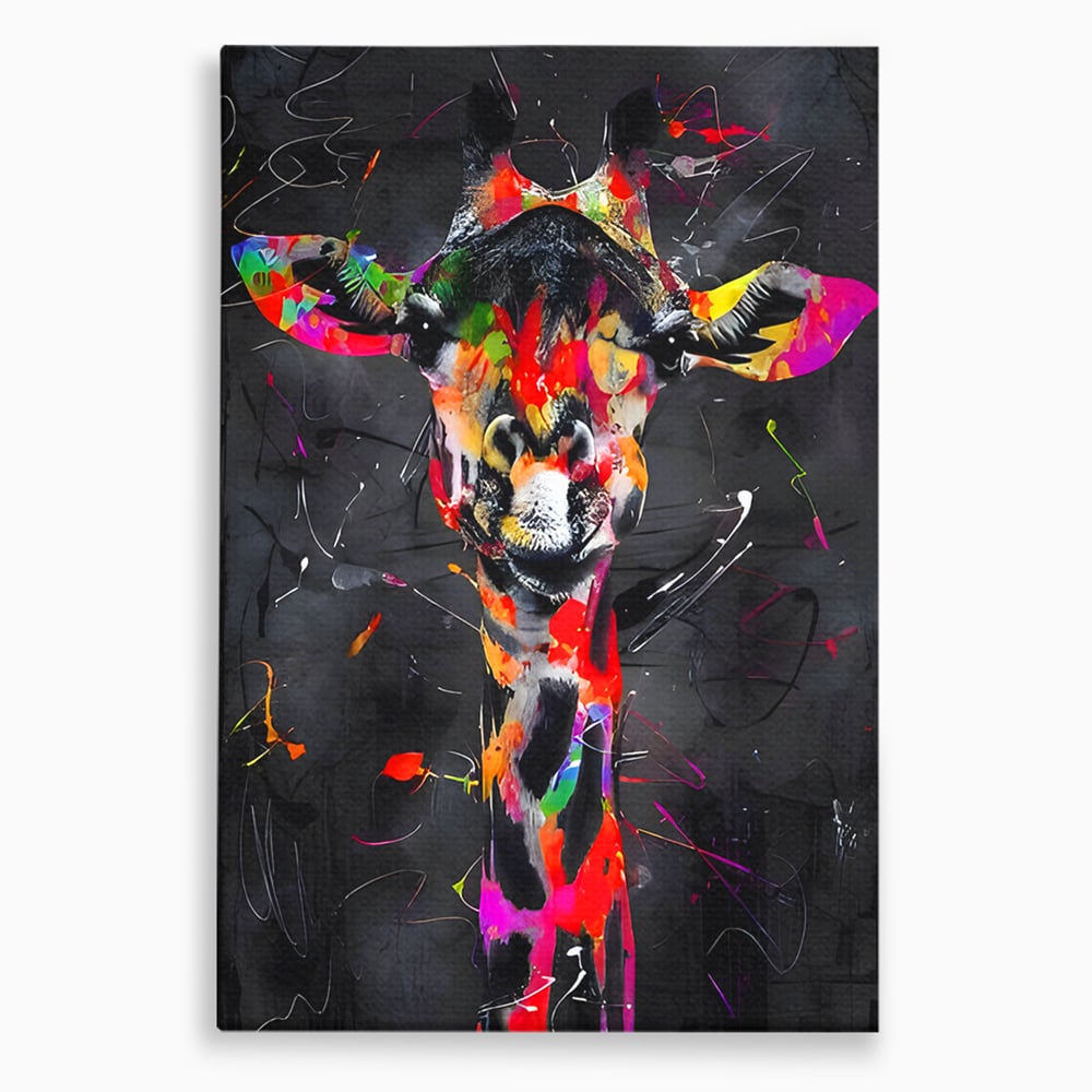 Tablou canvas cu tablou canvas cu girafa multicolor, fara rama, pe sasiu de lemn